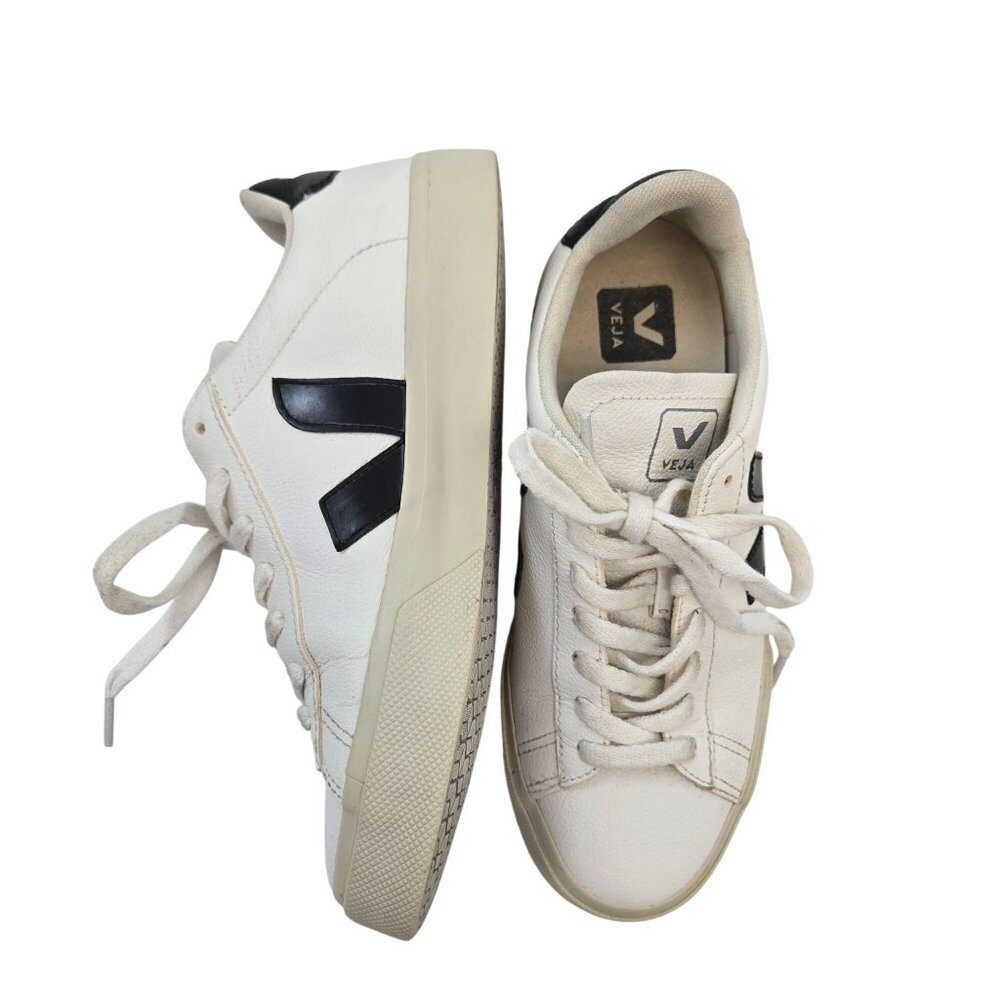 Veja Campo Leather Sneakers in Black/White Size 7 - Picture 3 of 9